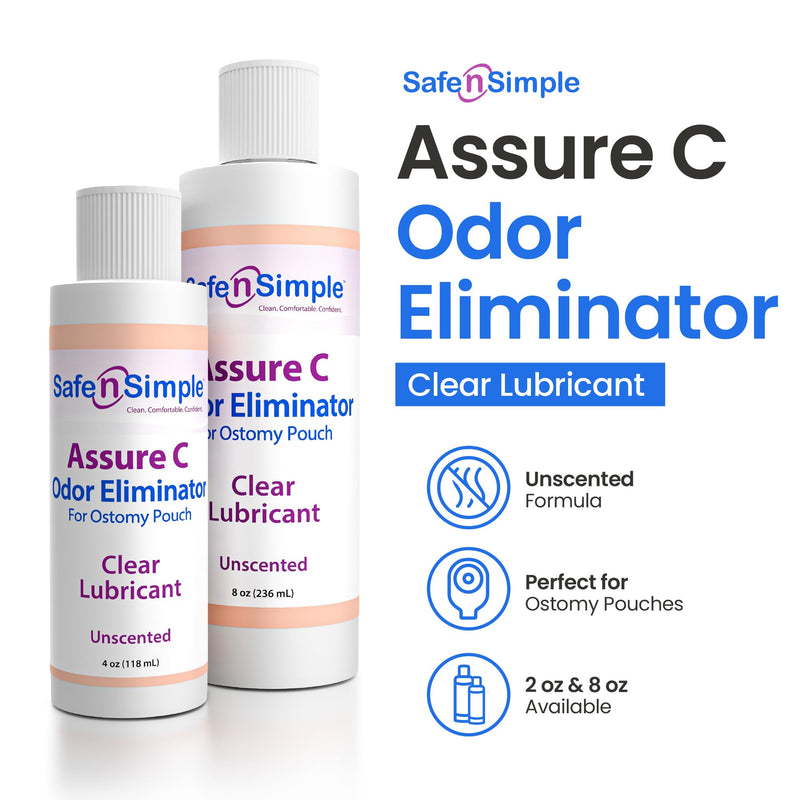 Safe n' Simple Assure C - Clear Lubricating Ostomy Pouch Deodorant - Colostomy Bag Odor Eliminator - Colostomy Deodorizer Lubricant - 8 Fluid Ounce Drops 8 Fl Oz (Pack of 1)