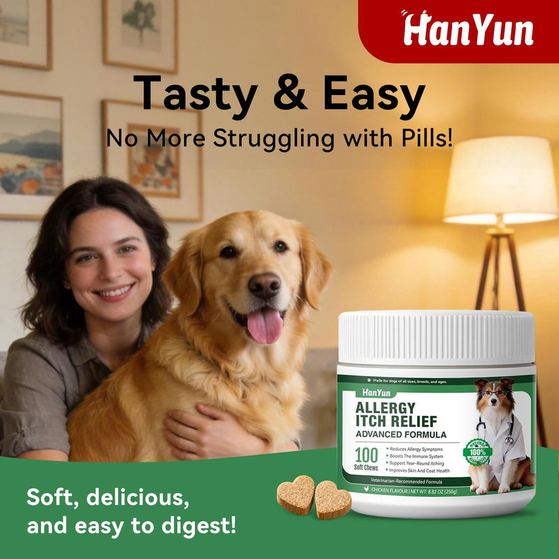 BSLVWG Dog Allergy Relief Chews for Itchy Skin,100 Count Dog Soft Chews,for Seasonal and Food All Issues Allergies Skin Licking Paws,Hot Spot, Ears& Hair,Gut, Immune Support-All Ages & Sizes Dogs