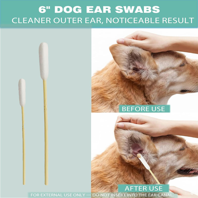 Pet Ear Cleaner Cotton Buds,200PCS 12/15cm Dogs Ear Cleaning Cottons Swab Sticks Cats Ears Canal Long Cane Stick Cotton Buds for Cleaning Animals Ears Wax Infection Removal