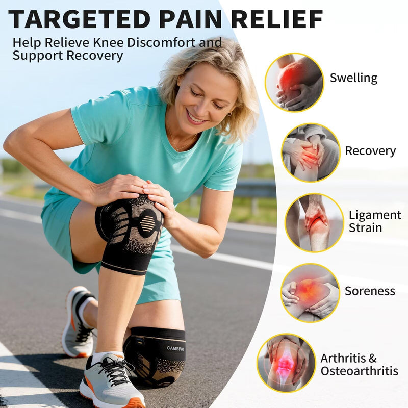 CAMBIVO Copper Knee Brace for Women and Men with Pull-Up Tabs, Knee Compression Sleeve for Knee Pain Relief, Knee Support for Daily Uses, Running, Workouts, Work, Recovery, Relief (Midnight Copper, Large) Midnight Copper