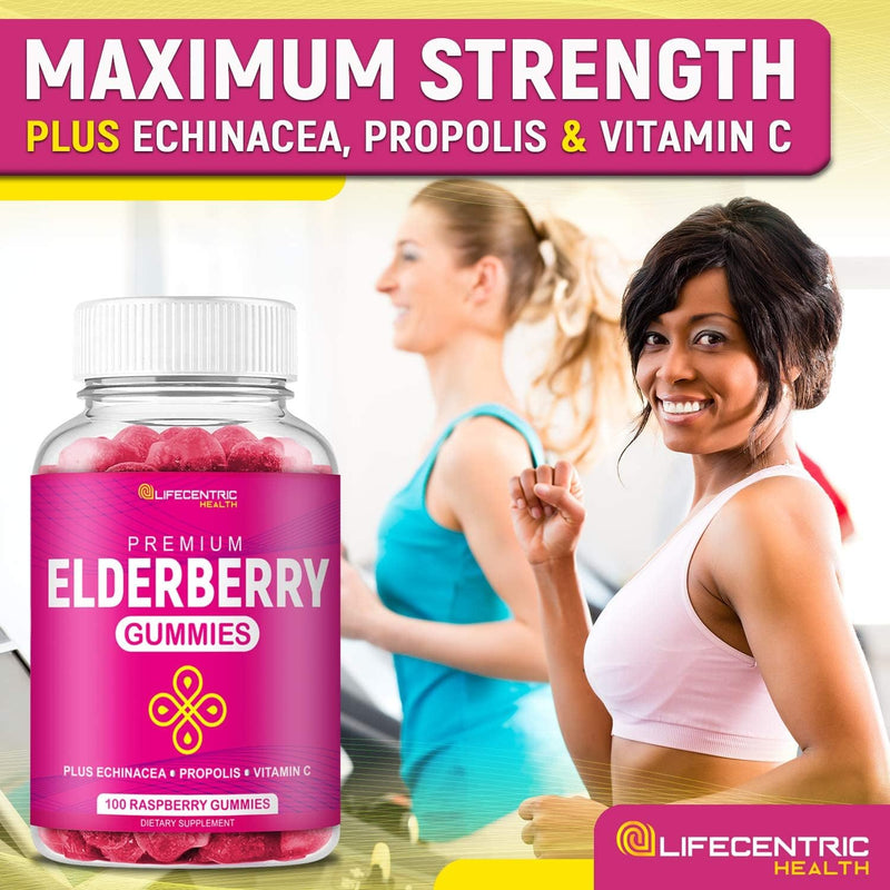 LifeCentric Health Elderberry Gummies for Kids & Adults Plus Vitamin C, Propolis & Echinacea Delicious Raspberry Gummy