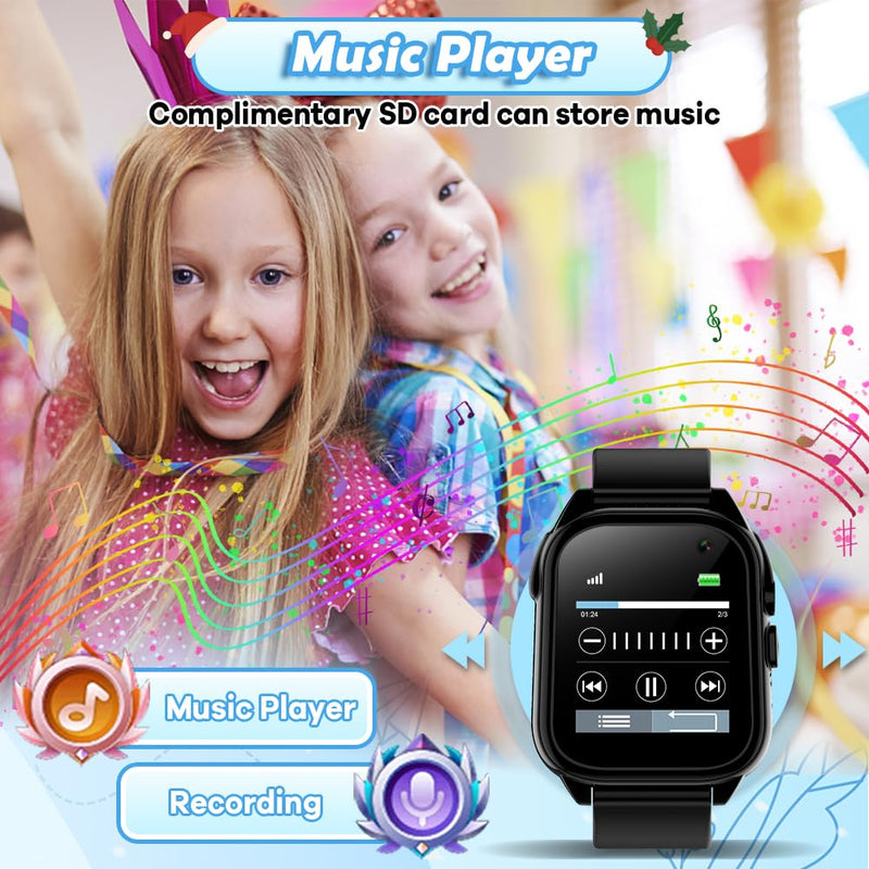 Waterproof Kids Smart Watch for 3-12 Years Old Boys Girls Toys with 26 Game Video Camera Pedometer Music Player Alarm Clock Calculator 1.44'' HD Touchscreen Electronic Learning Toys Birthdays Gifts 1.Black - BeesActive Australia