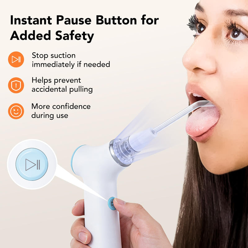 Electric Tonsil Stone Remover Vacuum – 8 Suction Levels with LED Light, Safety Pause Button & Oral Protection | High-Precision Tonsil Stone Removal Kit with 13 Attachments for Painless Cleaning White - BeesActive Australia