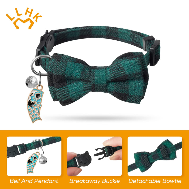 LLHK 4 Pack Small Fish Cat Collars with Bow Tie and Bell,Personalized Breakaway Kitten Collar for Girl boy Cats,Adjustable 7-12inch,Cute for Kitty Kitten Adult Cats,Pet Supplies,Stuff,Accessories Plaid - BeesActive Australia