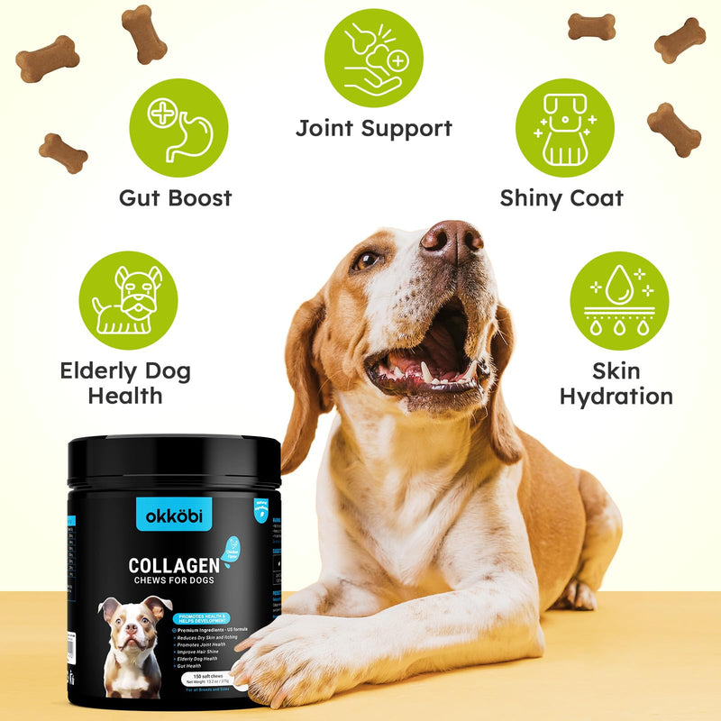 Collagen for Dogs with Glucosamine HCL Hip and Joint Chews for Dogs - Joint, Skin & Coat Support with MSM - Chicken - 150 pcs