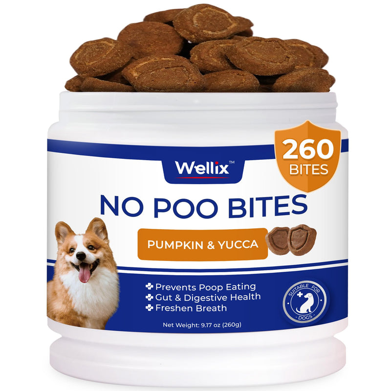Wellix 260g No Poo Chews for Dogs - Stool Eating Deterrent for Dogs Coprophagia Relief with Probiotics Digestive & Gut Health - Support Breath Freshener & Immune System, Chicken & Pumpkin Flavor