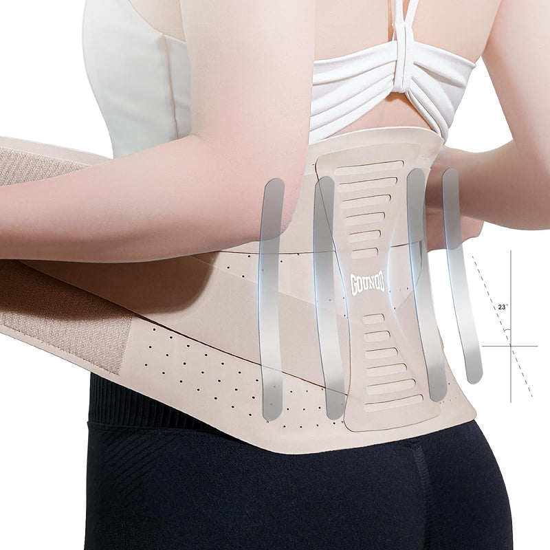 GOUNOD Adjustable Back Brace for Lower Back Pain for Women and Men, Removable Stays Back Support Brace for Herniated Disc, Scoliosis, and Sciatica Pain Relief - Ergonomic Design(Beige/M) Beige Medium