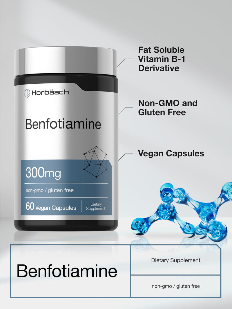 Horbaach Benfotiamine 300mg | 60 Capsules | Vitamin B1 Thiamine | Non-GMO & Gluten Free Supplement