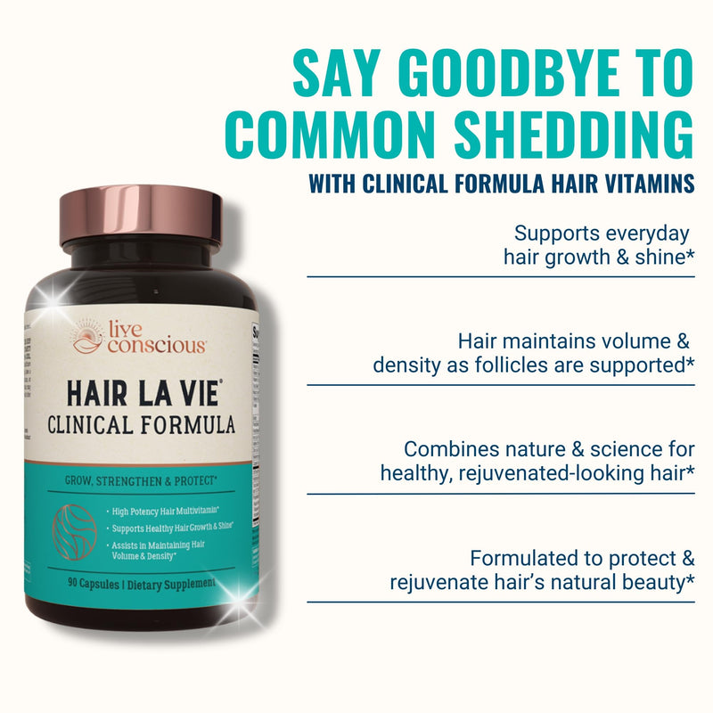 Hair La Vie Live Conscious Clinical Formula Hair Growth Vitamins for Women and Men w/Biotin, Collagen & Saw Palmetto (Pack of 1) 90 Count (Pack of 1)