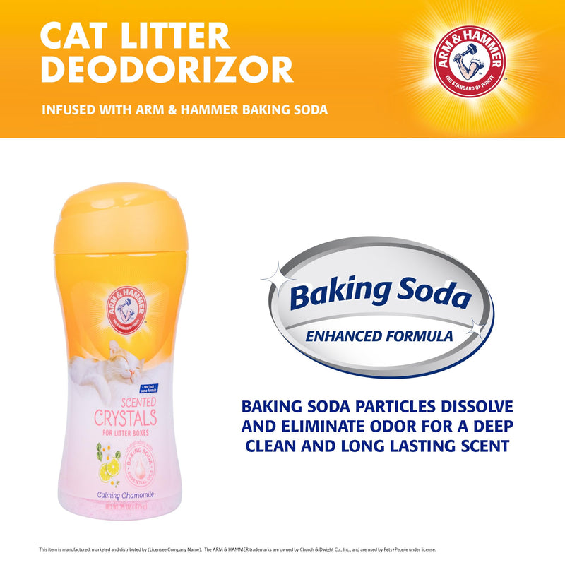 Arm & Hammer Cat Litter Deodorizing Crystals with Baking Soda Calming Litter Box Odor Eliminator Dissolving Crystals for Litter Odor Control Chamomile Scent 15 OZ Single Routine Litter Freshener Calming - Chamomile 15 Ounce (Pack of 1)