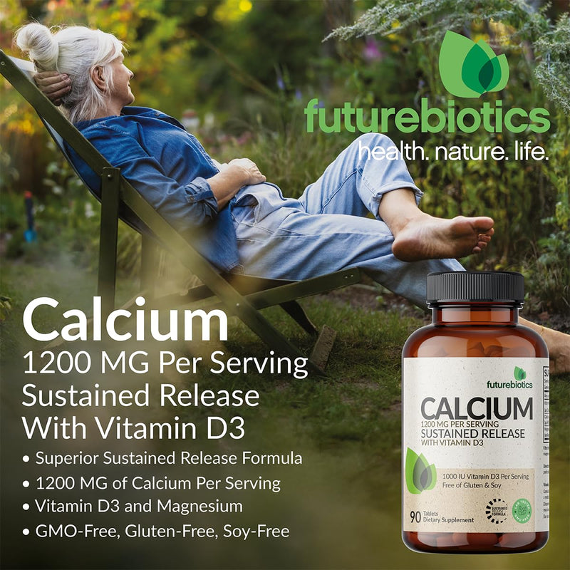 Futurebiotics Calcium 1200 mg + D3 1000 IU Sustained Release, 180 Tablets | 80 mg Magnesium, Bone & Joint Health Support, Vegetarian, Non-GMO, Gluten-Free & Soy-Free 180 Count (Pack of 1)
