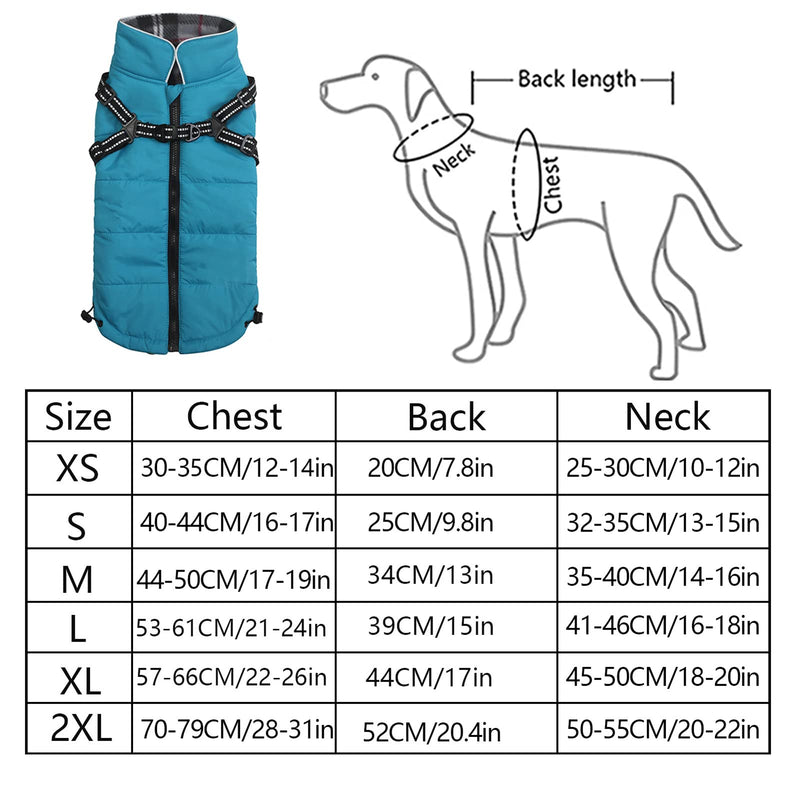 Geyecete Winter Warm Coat Waterproof Dog Winter Jacket with Harness Traction Belt,Pet Outdoor Jacket Dog Autumn and Winter Clothes for Medium, Small Dog-Blue-L Large Blue - BeesActive Australia