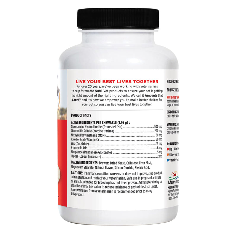 Nutri-Vet Extra Strength Hip & Joint Supplement for Dogs, Puppy Supplements, Dog Joint Supplement, Contains 500mg of Glucosamine, 200mg of Chondroitin, 50mg of MSM, Puppy Essentials, 120 Tablets 120 Count