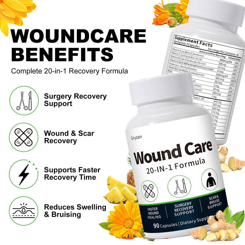 Wound Healing Supplement, Scar & Wound Care, General and Plastic Surgery Support, Heal Faster & Aids in Recovery Time - 90 Vegan Caps