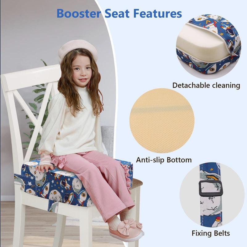 Booster Seat for Kitchen Chair - Toddler Non-Slip Portable Height Increasing Strong Support Seat Cushion Comfortable Detachable Easy to Clean Washable Booster Seat for Dining Table Lunar adventure-cyan blue - BeesActive Australia