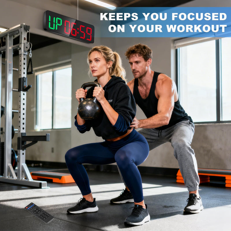 Samshow Gym Timer - Large Digital Gym Interval Workout for Fitness Enthusiast | 6 Display Modes Gym Timer Clock for Home Gym Garage Living Room Classroom Office - BeesActive Australia