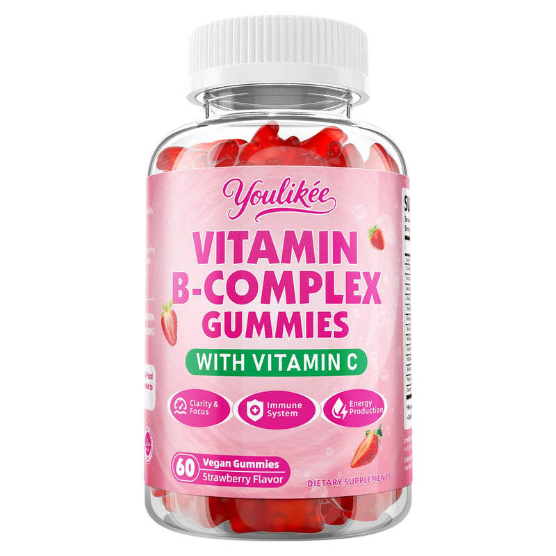 Vitamin B-Complex Gummies for Women & Men, Strawberry Flavor, 60 Count | Methyl B12, B1, B2, B3, B5, B6, B7 & B9 - Vitamin B Complex with Vitamin C for Energy, Brain & Immune Support 60 Count (Pack of 1)