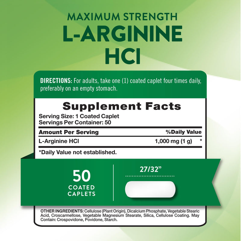 Nature's Truth L-Arginine HCL 1000mg | 50 Caplets | Essential Amino Acid Supplement | Vegan, Non-GMO & Gluten Free Supplement
