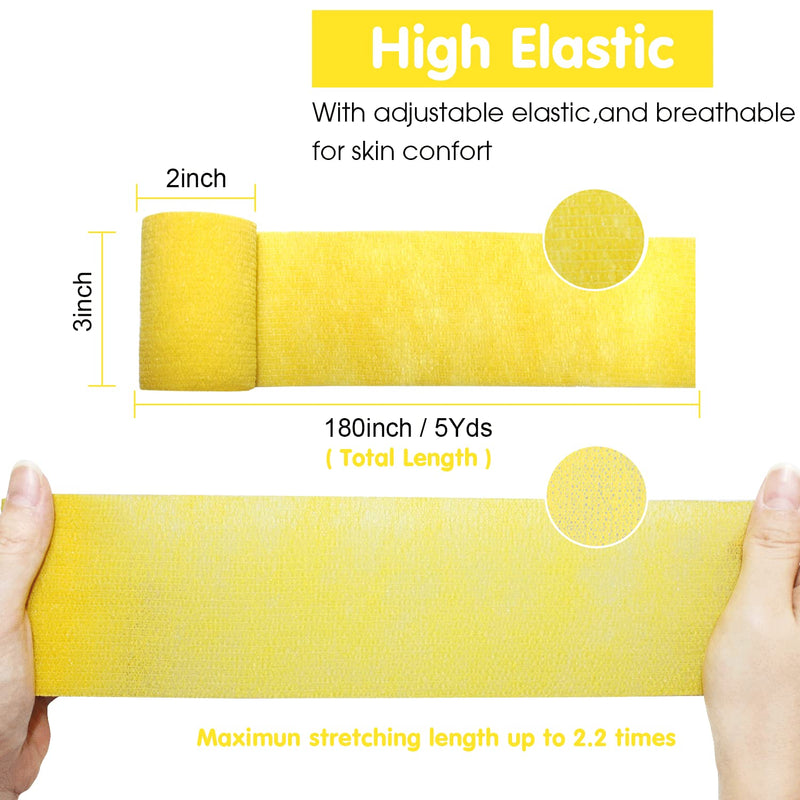 Self Adherent Cohesive Bandage Latex FDA Approved 3" x5 Yards First Aid Bandages Stretch Sport Athletic Wrap Vet Tape for Wrist Ankle Sprain and Swelling,Yellow(12 Rolls) 12 Count (Pack of 1) Yellow - BeesActive Australia