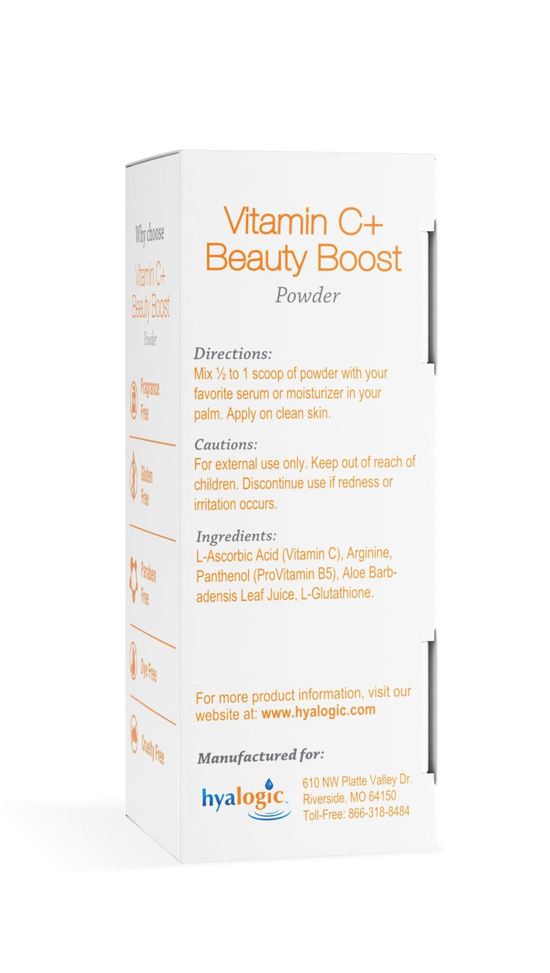 Hyalogic Vitamin C+ Beauty Powder - Beauty Boost Powder for Face, Mix with Moisturizer or Serum, Skin Hydration & Collagen Support, 6g