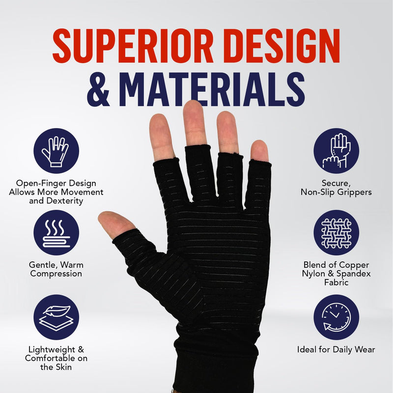 Dr. Arthritis Copper Arthritis Compression Gloves for Women and Men, Carpal Tunnel Gloves, Hand Brace for Arthritis Pain Black (Open Finger) XX-Large