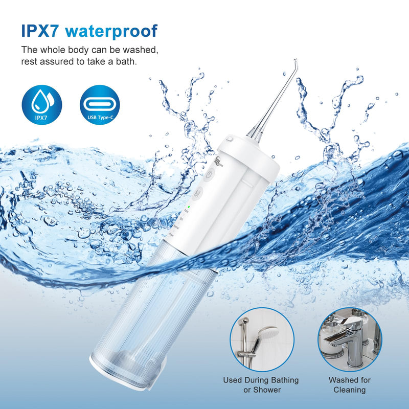Mini Cordless Portable Water Flosser Oral Irrigator Water Teeth Cleaner Pick, Telescopic Water Tank, 4 Modes & IPX7 Waterproof, Home & Travel Water Flossers for Teeth, Braces Bridges Care. Blue