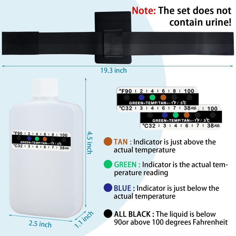 KEVTVEK 14 Pcs Urine Test Complete Kit Includes 2 Translucent Portable Travel Empty Bottles, 10 Adhesive Temperature Test Strips, Neoprene Bag and Hi-Stretch Hidden Leg Straps - BeesActive Australia