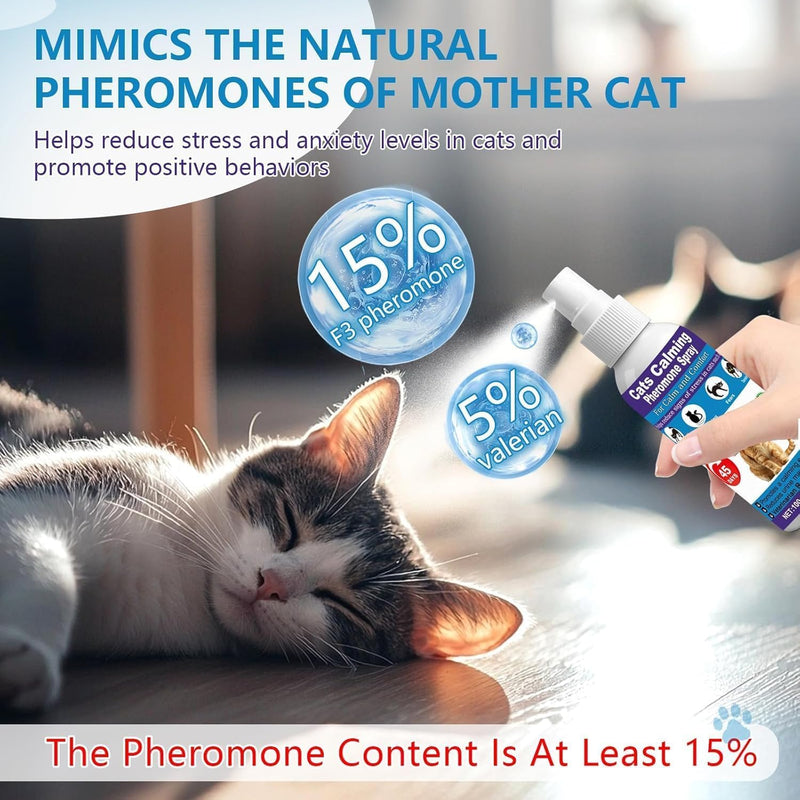 Cat Calming Pheromone Spray for Stress & Anxiety Relief – Reduces Scratching, Urine Spraying, Hiding – Drug-Free & Vet Recommended – Feline Calm Spray with F3 Facial Pheromone 2 * 100mL 8.9oz Blue