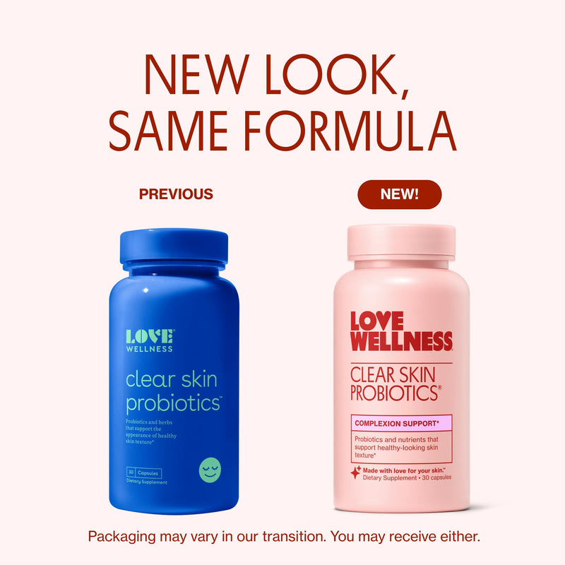 Love Wellness Clear Skin Probiotic| Zinc,Bifidobacterium,Chaste Tree| 30 Ct | BB536, Sugar free, No artificial colors, flavors & dyes