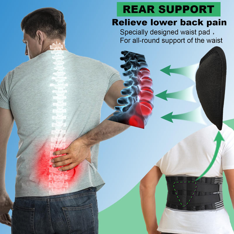 KONSEDIK Back Brace for Herniated Disc,Lower Back Pain Relief,Strain,Adjustable Lumbar Support Belt,with 6 Stays and Removable 3D Pad,for Men and Women Work,Lifting,Sciatica,Scoliosis(X-Large) X-Large