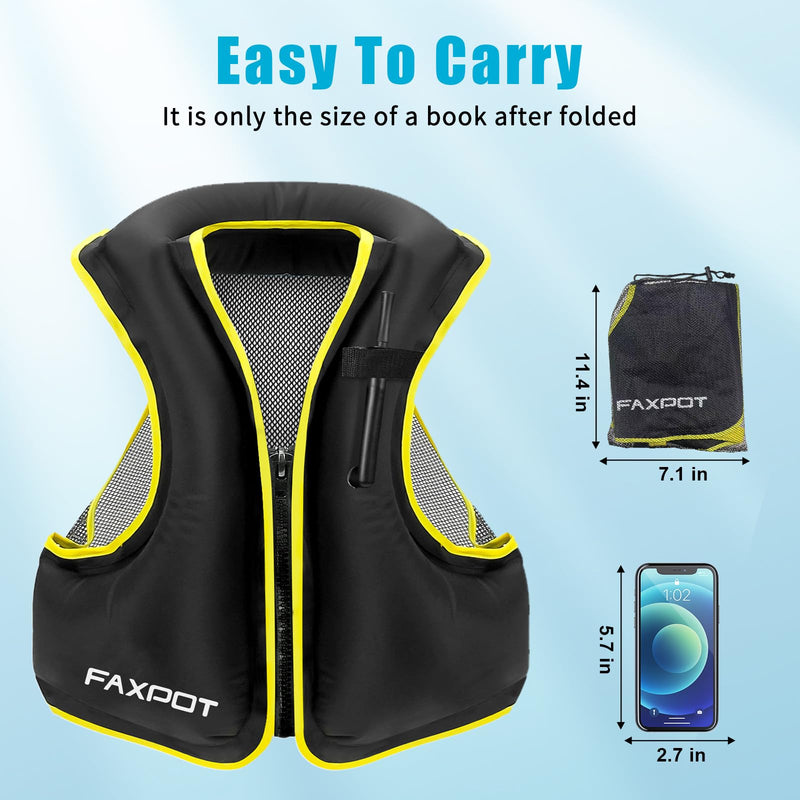 Inflatable Snorkel Vest Adult, Snorkeling Vest for Men & Women, Portable Inflatable Swim Vest Jacket, for Snorkeling/Kayaking/Swimming/Boating Black Large-X-Large
