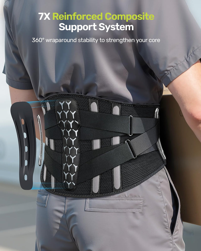 RAKIIE Back Brace for Lower Back Pain Women Men, Ergonomic Support Brace with Lumbar Pad, Adjustable Straps and Soft Breathable Mesh Fabric, Lumbar Support Belt Relief from Sciatica, Gray Size M (Waist: 33.5"-39.4") Medium (Waist: 33.5"-39.4") - BeesActive Australia