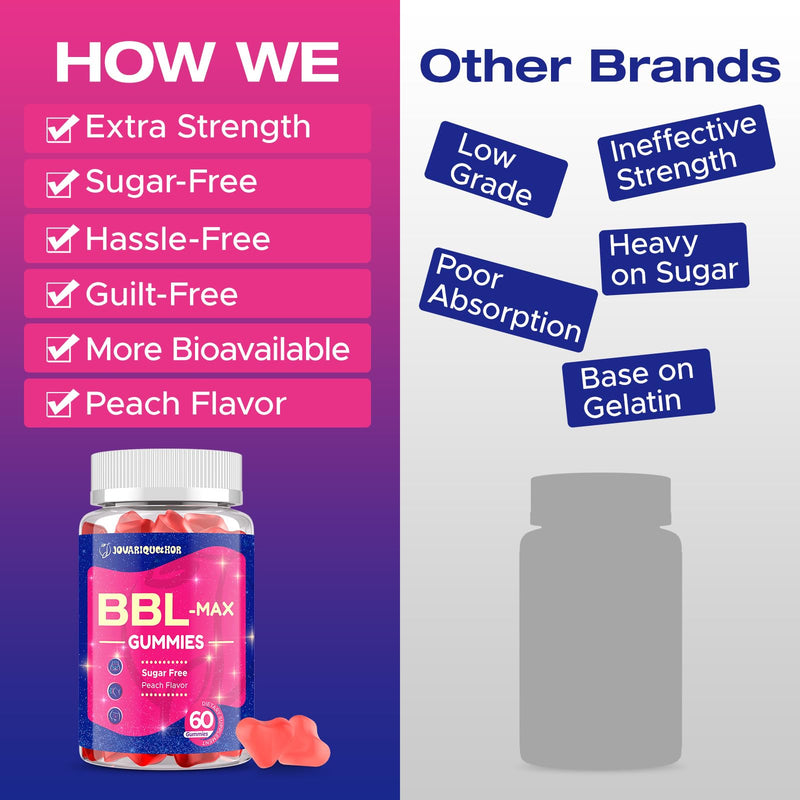 Jovariquethor Booty Gummies for Women - BBL Gummies with Multivitamins and Herbal Extracts - Peach Flavor - 120 Count 60 Count (Pack of 2)