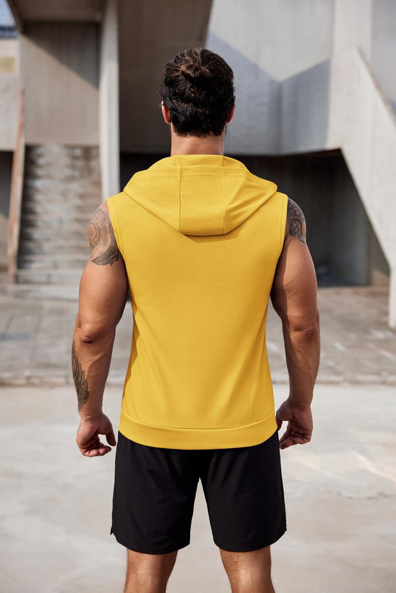 COOFANDY Men's Workout Hooded Tank Tops 2 Pack Zip Up Sleeveless Gym Shirts Muscle Cut Off T Shirt Bodybuilding Hoodies X-Large Yellow(1pcs) - BeesActive Australia