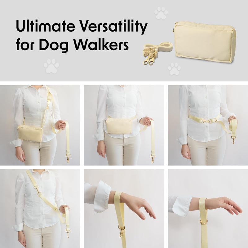 Hands-Free Dog Leash with Adjustable Waist & Crossbody Fanny Pack Perfect for Walking, Jogging, & Training, Securely Holds Treats, Toys, and Essentials, Comfortable, Durable, and Convenient Design Small Beige - BeesActive Australia