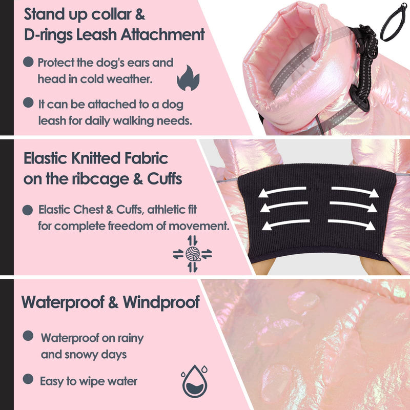 AOFITEE Dog Coat, Waterproof Dog Jacket for Winter, Warm Fullbody Dog Snowsuit, Zip Up Fleece Dog Vest, Cold Weather Dog Coats with Reflective Stripes, Outdoor Windproof Dog Apparel for Small Dogs, M Medium Pink - BeesActive Australia