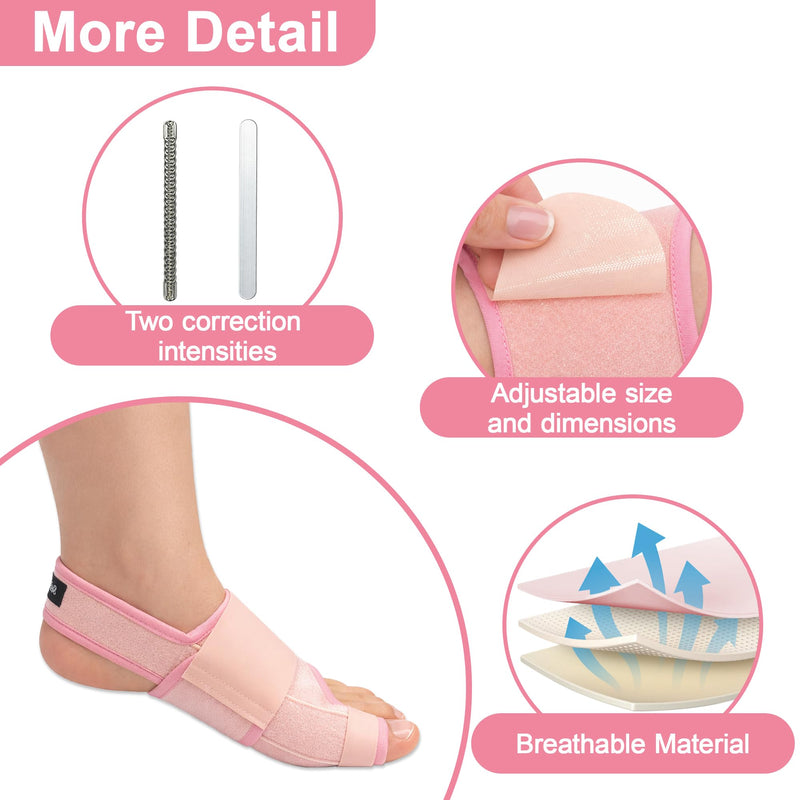 SPRING SEAON 2-Pack Bunion Corrector for Women & Men, Interchangeable 2-Level Stiffness Plates, Adjustable Big Toe Splint Toe Brace for Hallux Valgus, Day/Night Support, Toe Straightener (Pink) Pink