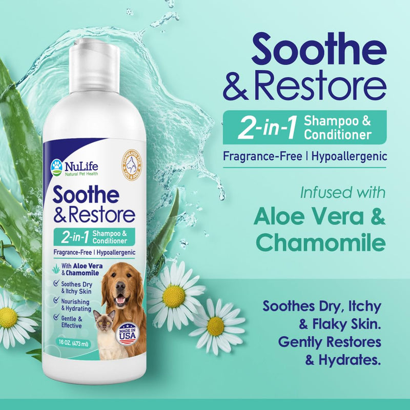 2-in-1 Dog Shampoo and Conditioner with Soothing Aloe Vera & Chamomile, Sensitive Skin, Fragrance-Free, Hypoallergenic Formula Provides Itchy Skin Relief from Dry Skin & Allergies - 16oz - PawsPlanet Australia