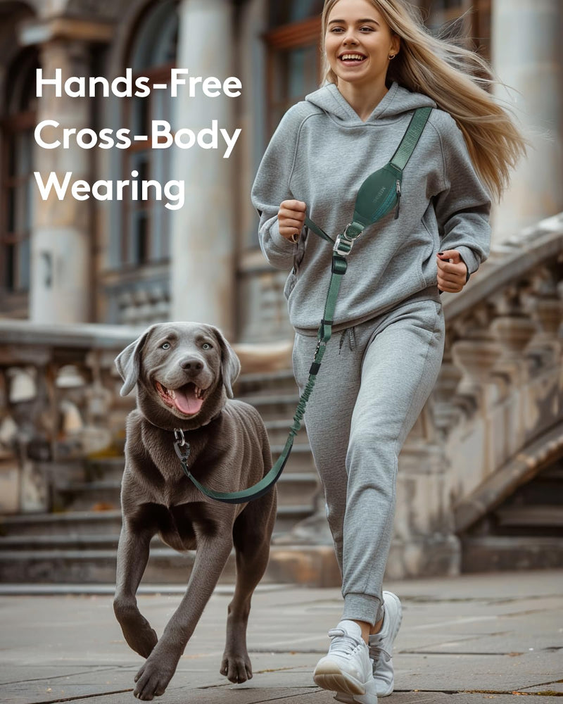 MIDOG Multifunctional Dog Leash Hands Free for Large Dogs - Adjustable Waist Leash with Zipper Pounch& Bungee Cord for Jogging/Running/Walking(4-7FT,Green) 4Ft-7Ft Green - BeesActive Australia