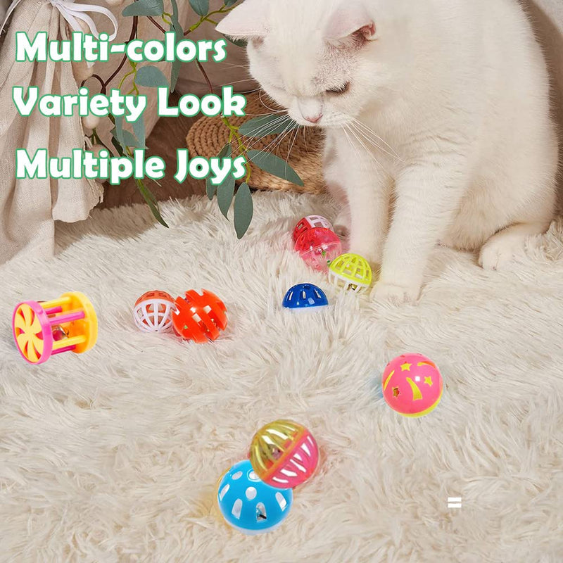 Cat Jingle Balls Toys 10Pcs 6 Styles for Indoor Cats - Plastic Lattice Cat Balls with Bells Kitten Rattle Toy, Gift Box and 1.5" - BeesActive Australia