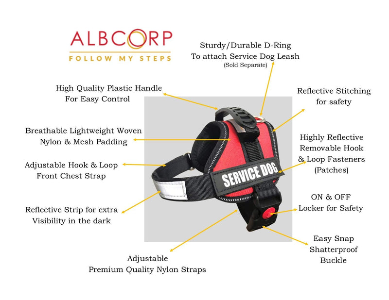 ALBCORP Service Dog Vest Harness - Reflective - Woven Polyester & Nylon, Comfy Mesh Padding, Extra Small, RED XS 16.5''- 20.5'' Girth - BeesActive Australia