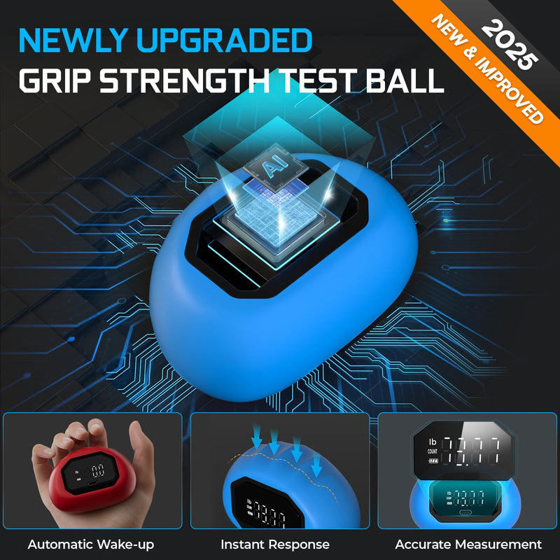 Funny Palm Grip Strength Tester Trainer - Strength Dynamometer Rechargeable Hand Exercising Device for Hand and Finger Grip Tester with Finger Exerciser Stretcher Workout Equipment Blue Red