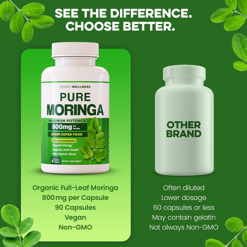 Moringa Capsules 800mg – Pure Moringa Powder Capsules Superfood for Energy, Immunity, Skin, Joint, Gut Health — Daily Nutrition & Wellness Supplement — Vegan, Non-GMO, USA Made (45-Day Supply)