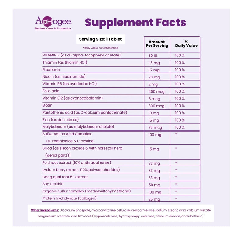 Aphogee Nutritional Supplement for Healthy Hair – Biotin, Vitamins & Minerals with MSM, Collagen & Amino Acids – Nourishes Hair from Within, Promotes Healthy Hair Growth – 30 Tablets (30-Day Supply)