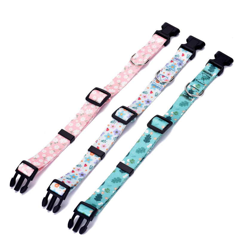 3 PCS Designer Dog Collar for Small Medium Large Dogs, Cute Flower Dog Collars for Dogs, Adjustable Dog Collar with Ring (#1-Multicolor A, S) #1-multicolor A - BeesActive Australia