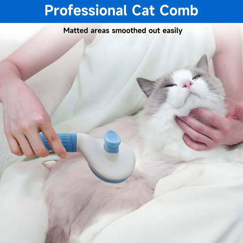 cat brush with release button, indoor cat hair brush that falls off, suitable for long or short haired cats, cat beauty brush for kittens, cat comb, rabbit massage to remove loose fur (Blue) Blue - BeesActive Australia