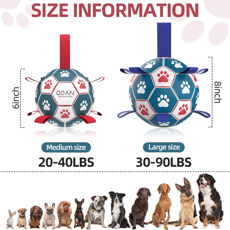 QDAN Dog Toys Soccer Ball with Straps, Interactive Toys for Tug of War, Puppy Birthday Toy, Dog Water Toy, Dog Balls for Small Medium Dog (6 Inch) Medium Size 2 Blue Red - BeesActive Australia