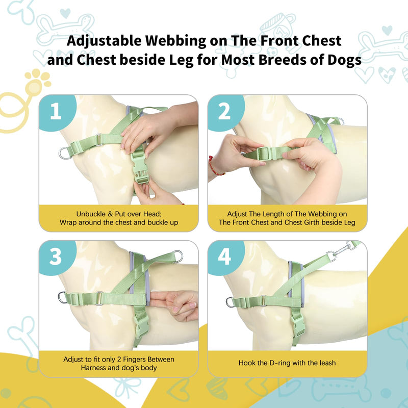 Wisedog No Pull Dog Harness Small Medium Sized Dog, Adjustable Webbing Dog Halter Harness for Large Dogs, with Soft Padded, Reflective (Sage Green, S|Neck=14"-16.5"/Chest=18"-22") S|Neck=14"-16.5"/Chest=18"-22" Sage Green - BeesActive Australia