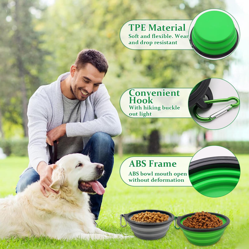 2 Pack Collapsible Pet Travel Bowls for Dogs and Cats, Silicone Portable Dog Feeding Bowl for Food and Water, Puppy Slow Feeder Dish for Walking Camping with 2 Carabiners and Lids, 650ml - BeesActive Australia