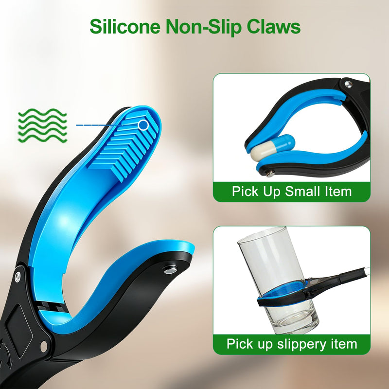 2-Pack Reacher Grabber Set: 32" Foldable Long Reach with Magnetic Tip & 12" Fixed Short Tool | 360° Rotating Non-Slip Jaw | Heavy Duty Pickup Sticks for Seniors, Garden & Small Items (Blue/Black) 32"blue+12"black - 2pack